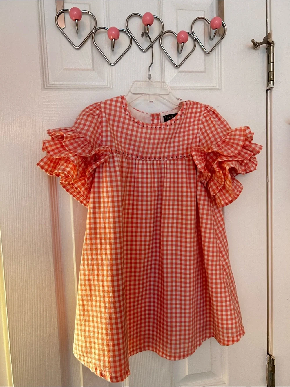 Velveteen Pink Gingham Ruffle-Sleeve Casual Dress